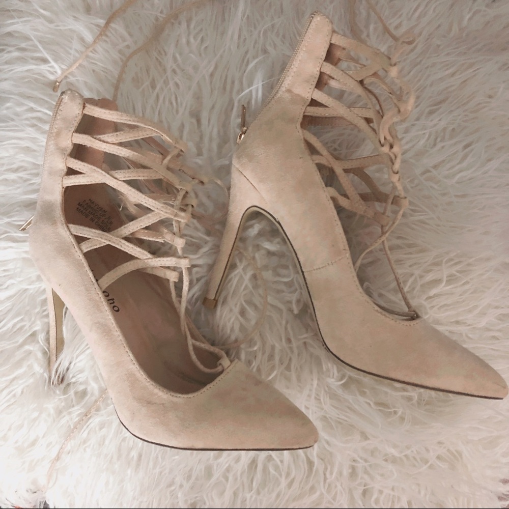 Sexy tan suede tie up heels